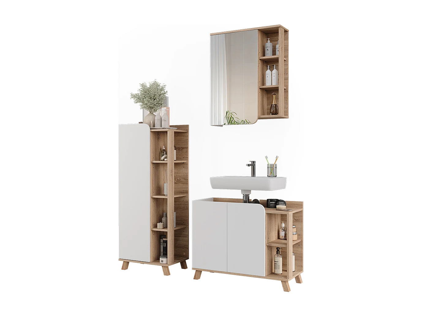Set di mobili da bagno sonoma/bianco 80x35x65 karen