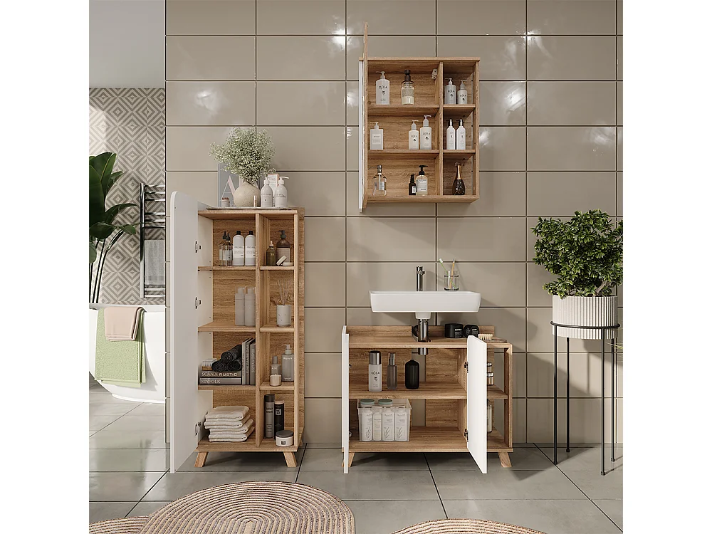 Ensemble de meubles de salle de bains sonoma/blanc 80x35x65 karen