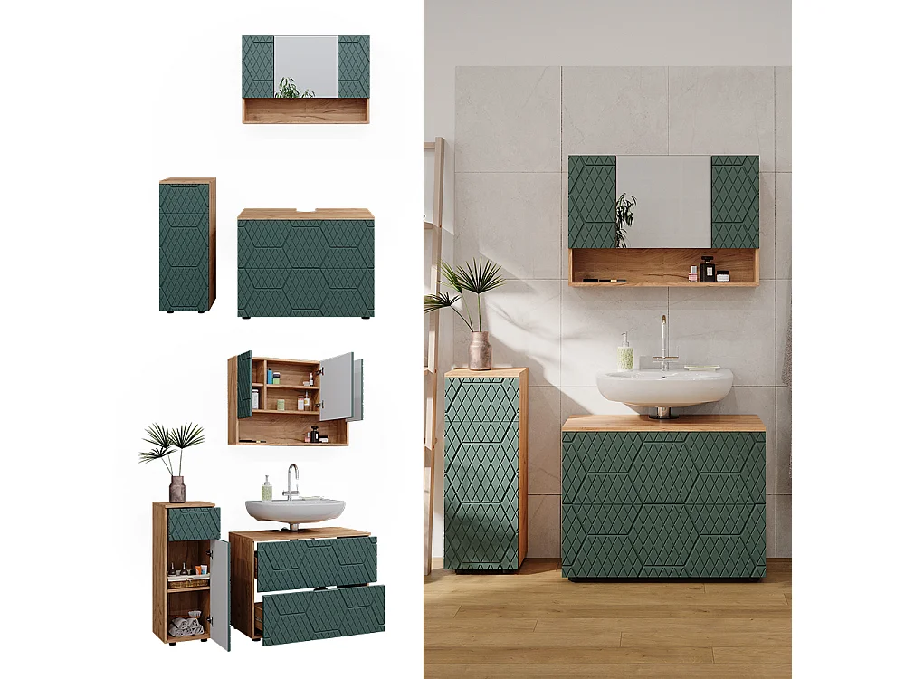 Set mobili bagno quercia verde/oro 80x41x58.6 irma