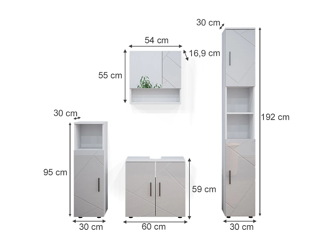 Meubles bain blanc haute brillance 80x41x58.6 irma