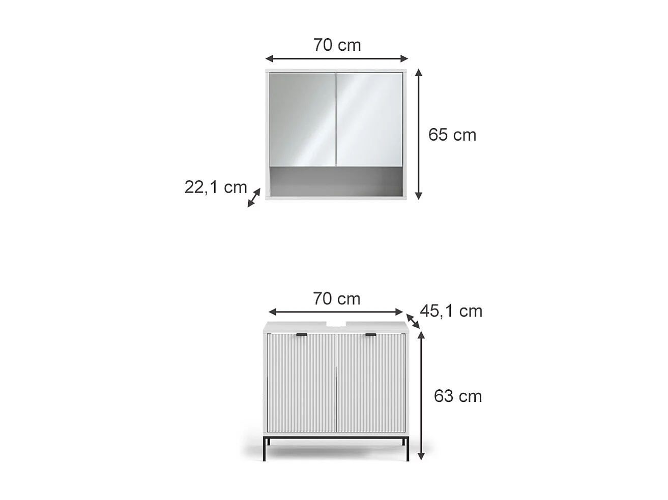 Set di mobili da bagno bianco 70x45x63 eliza
