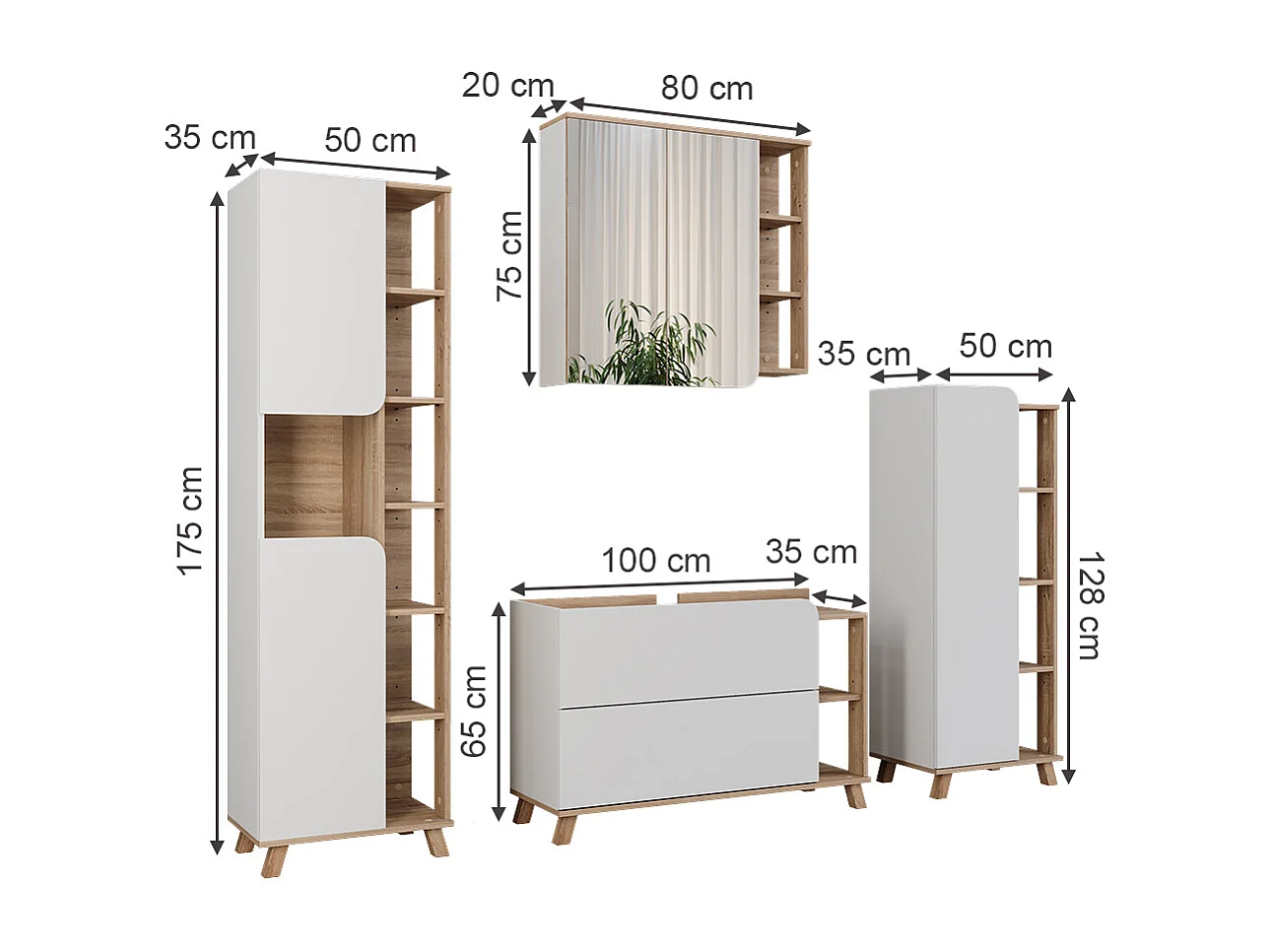 Badmöbel-Set sonoma/weiß 100x35x65 karen