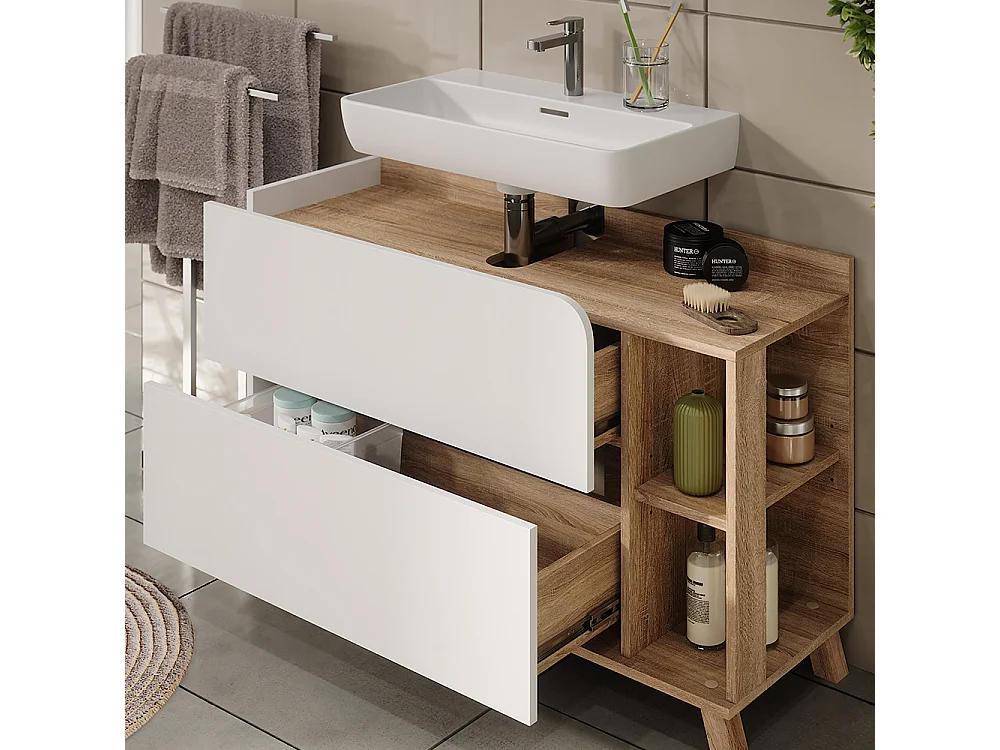 Badmöbel-Set sonoma/weiß 100x35x65 karen