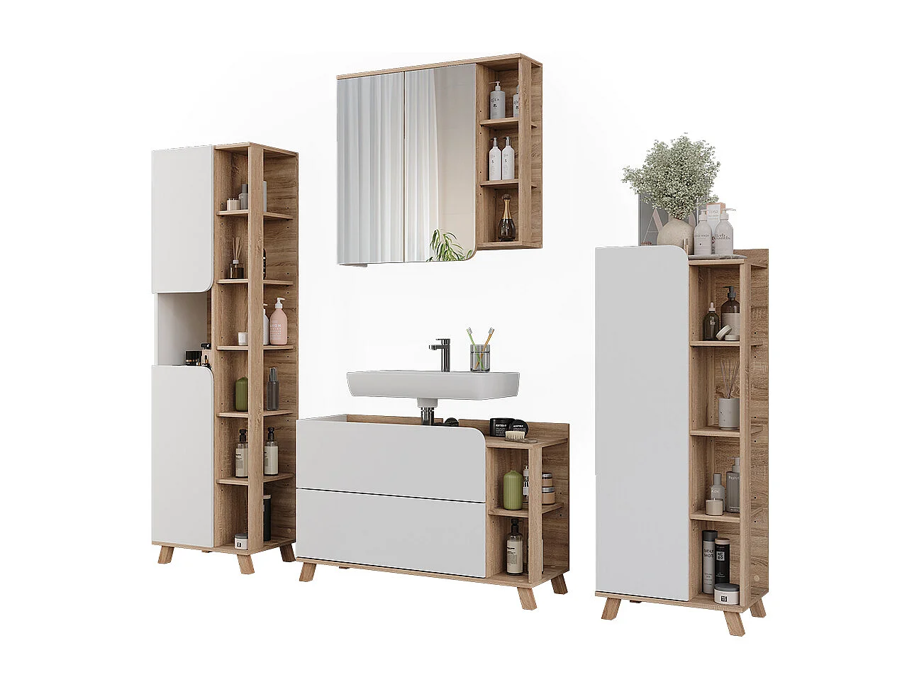 Badmöbel-Set sonoma/weiß 100x35x65 karen