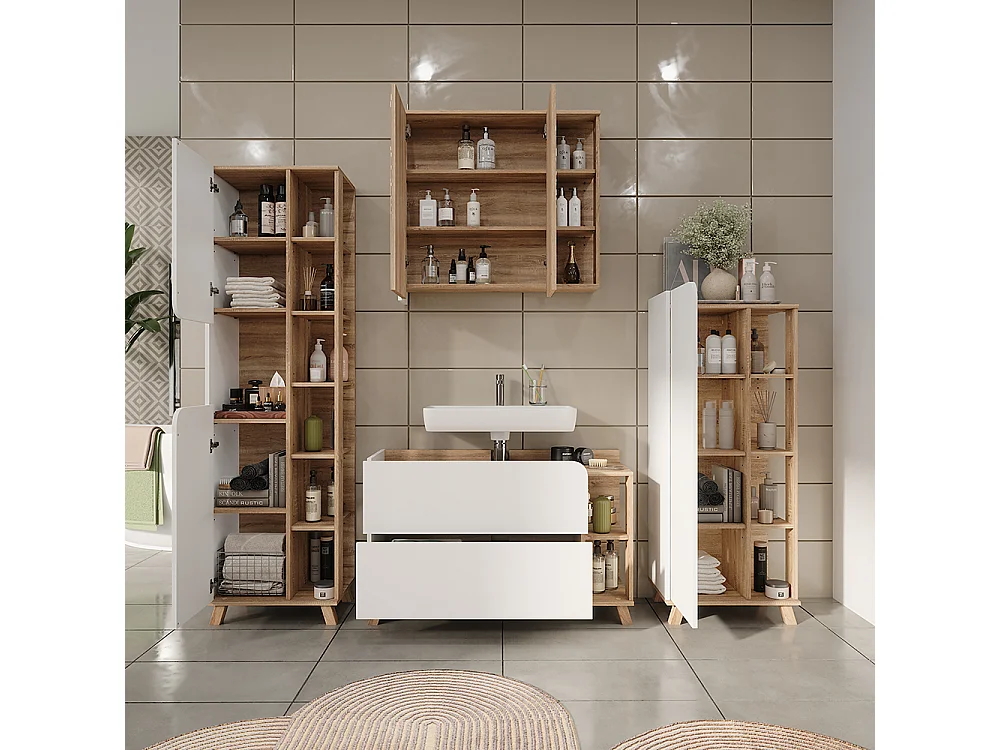 Badmöbel-Set sonoma/weiß 100x35x65 karen