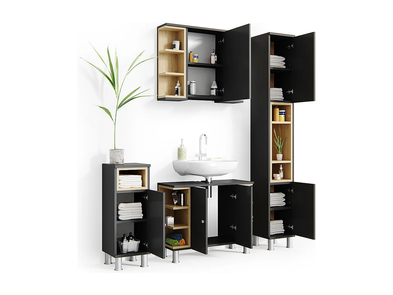 Meubles bain anthracite 79.6x32x64 aquis