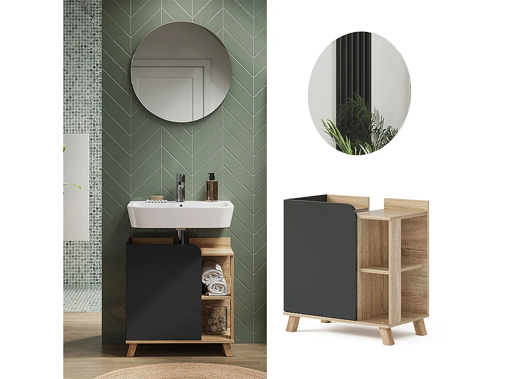 Badmöbel-Set sonoma/anthrazit 60x35x65 karen