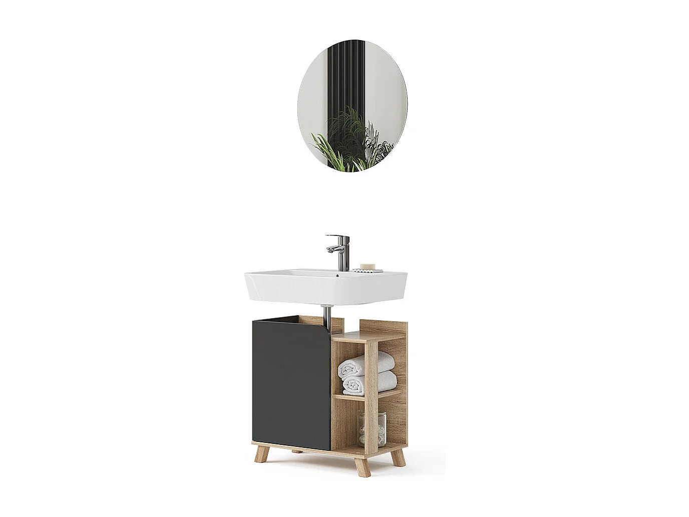 Badmöbel-Set sonoma/anthrazit 60x35x65 karen