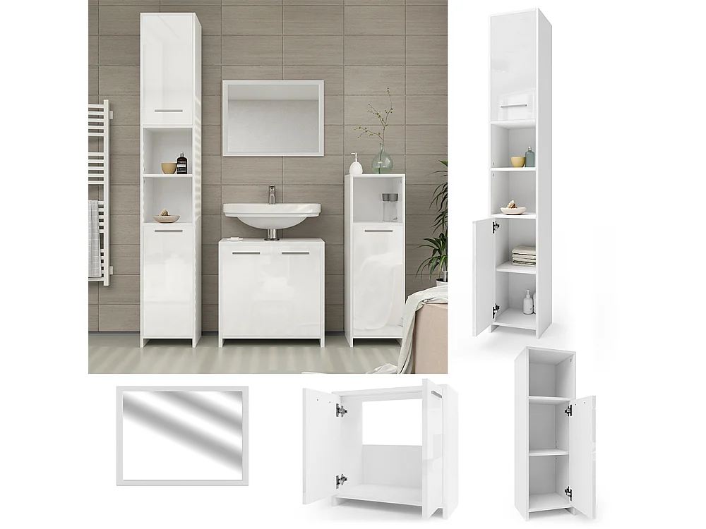 Conjunto de muebles de baño blanco alto brillo/blanco 58x33x60 kiko