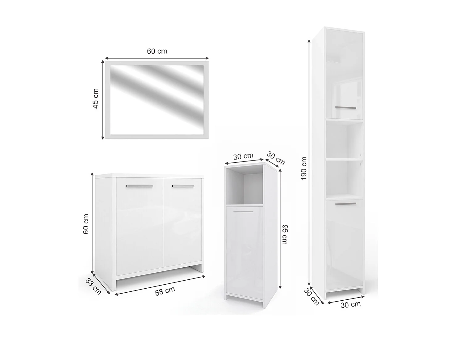 Meubles bain blanc brillant/blanc 58x33x60 kiko