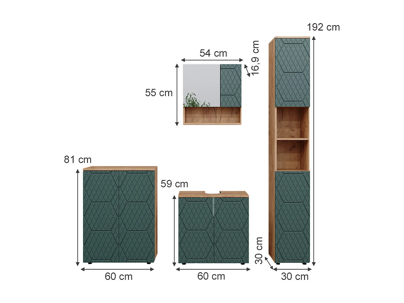 Conjunto de muebles de baño roble verde/dorado 80x41x58.6 irma