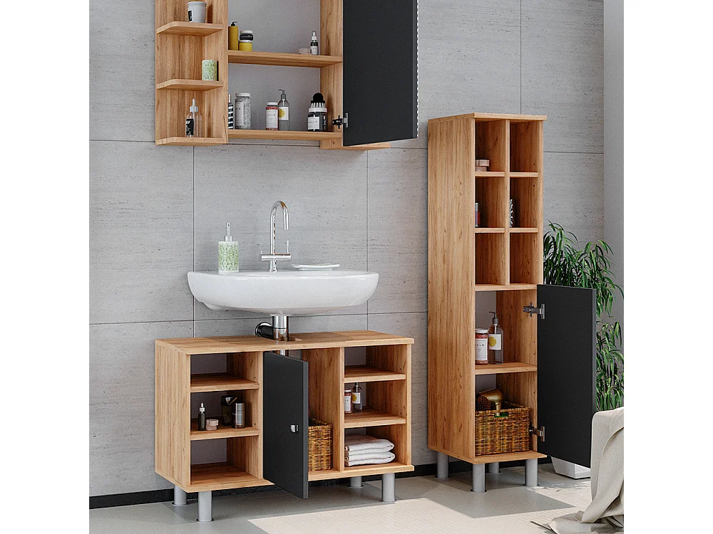 Set mobili bagno quercia dorata 60x32x54 fynn