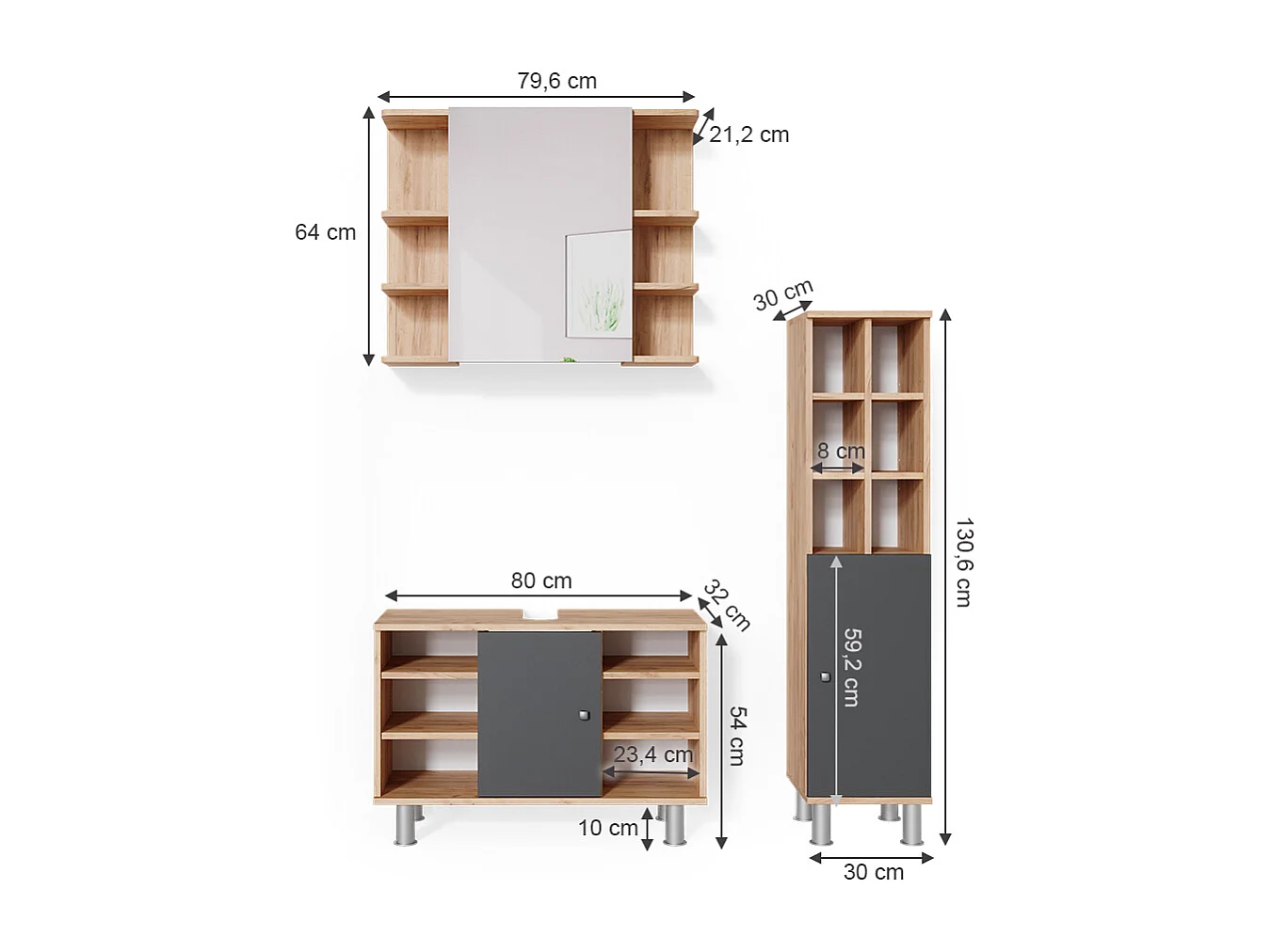 Meubles bain chêne de force doré 60x32x54 fynn