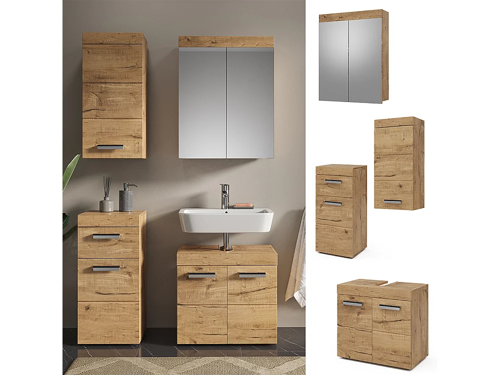 Set mobili bagno quercia wotan 60x34x56 luna