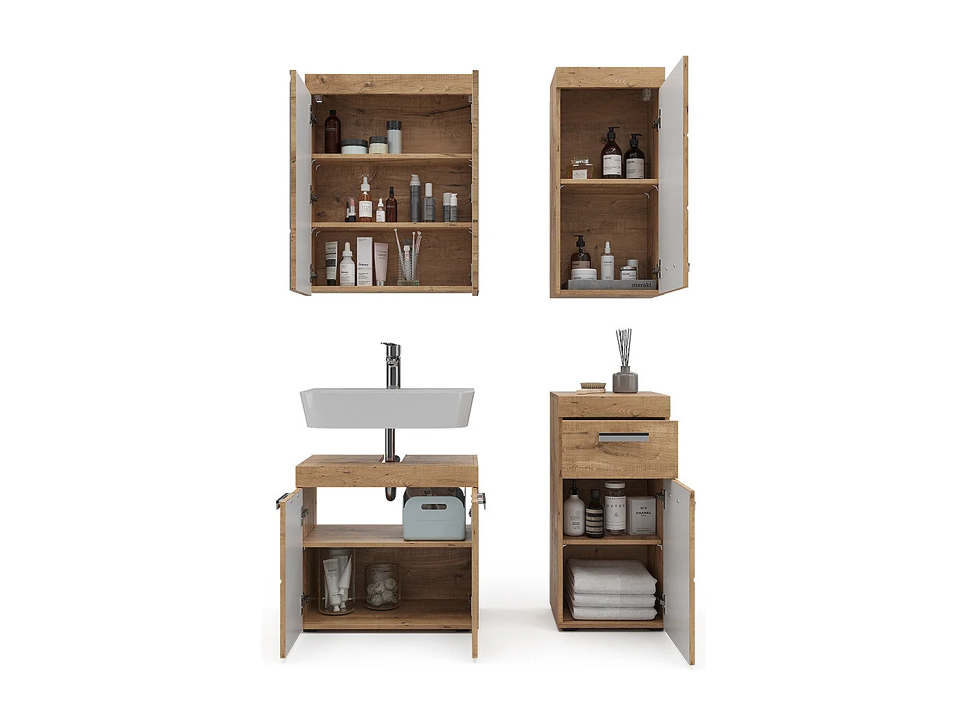 Set mobili bagno quercia wotan 60x34x56 luna