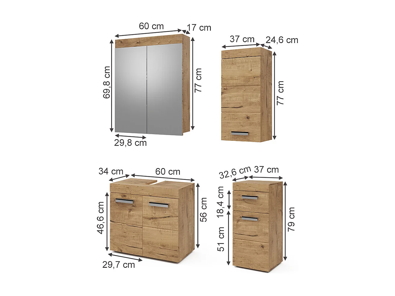 Meubles bain chêne wotan 60x34x56 luna