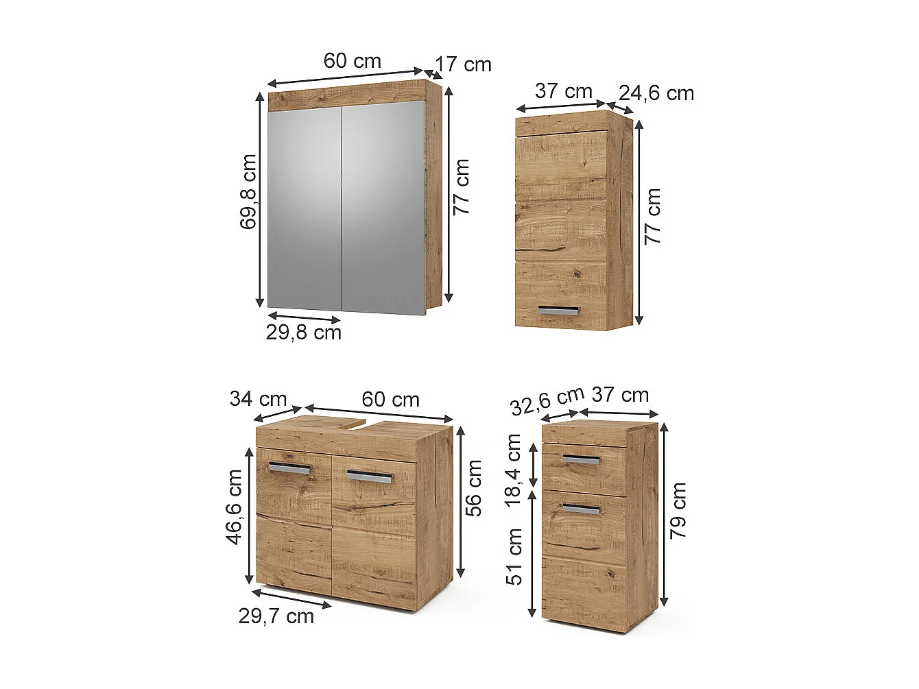 Meubles bain chêne wotan 60x34x56 luna