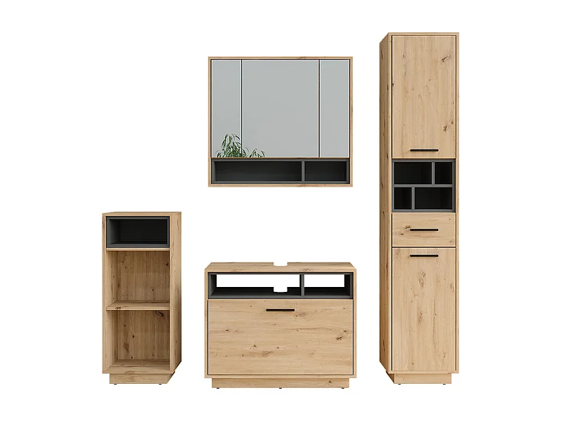 Set di mobili da bagno rovere artigianale/antracite 80x35x64 beatrice