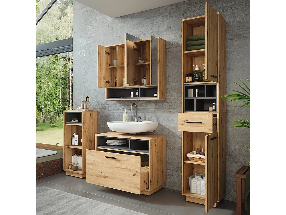 Set di mobili da bagno rovere artigianale/antracite 80x35x64 beatrice