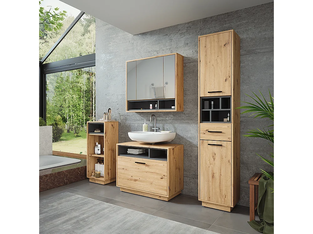 Ensemble de meubles de salle de bains chêne artisan/anthracite 80x35x64 beatrice