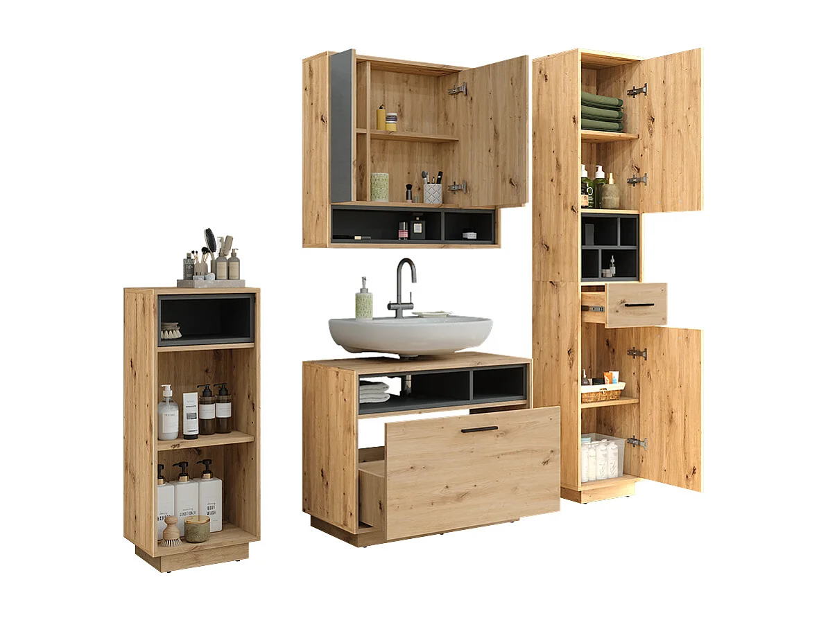 Ensemble de meubles de salle de bains chêne artisan/anthracite 80x35x64 beatrice