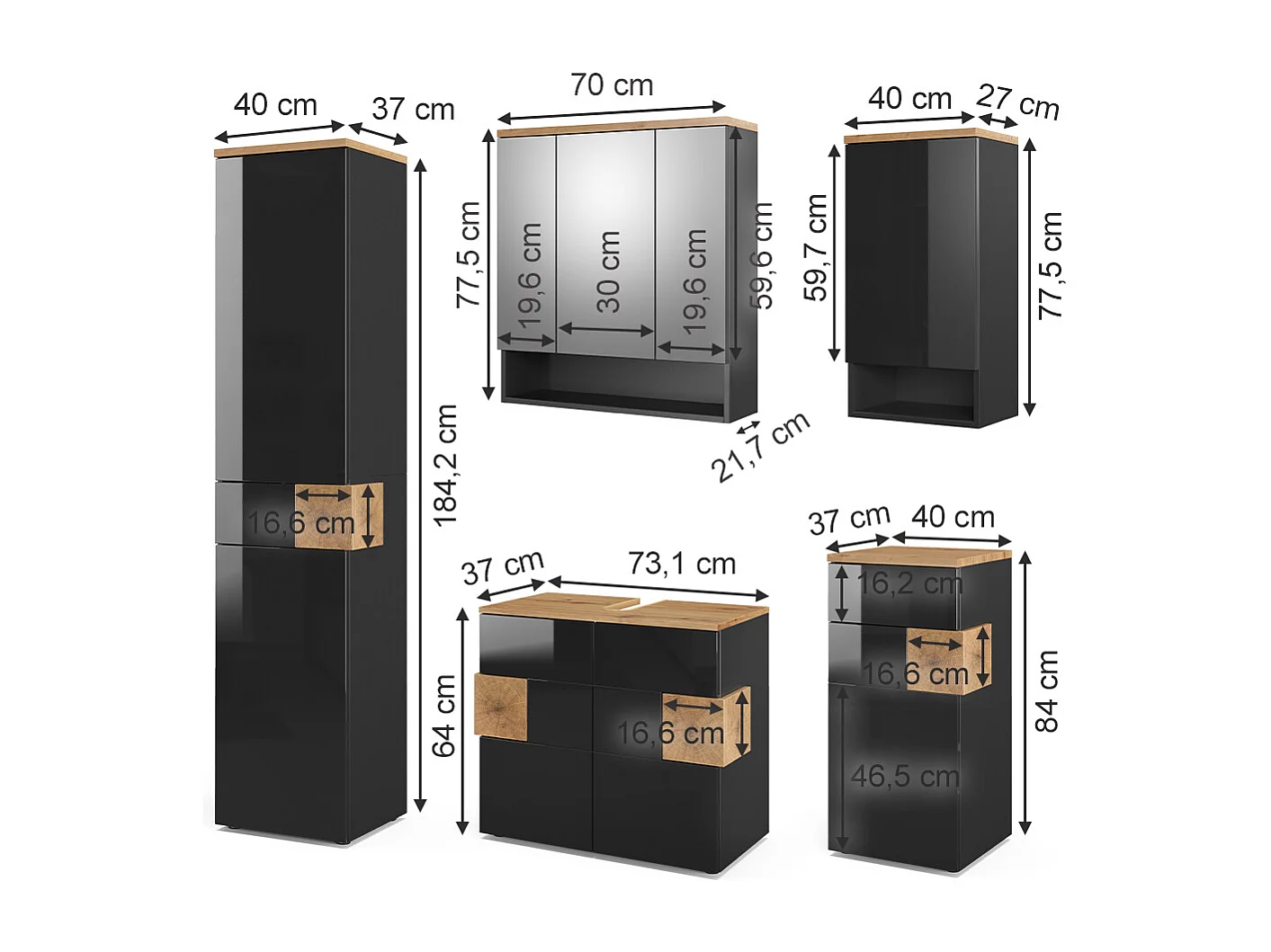 Set di mobili da bagno antracite 73x37x64 eden