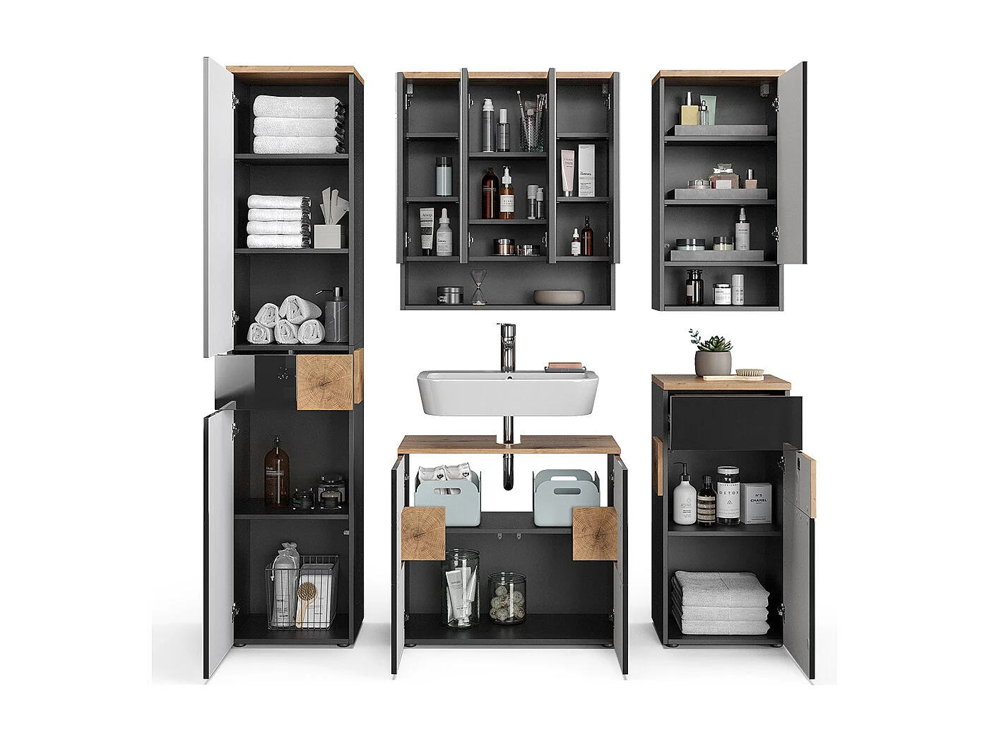 Set di mobili da bagno antracite 73x37x64 eden