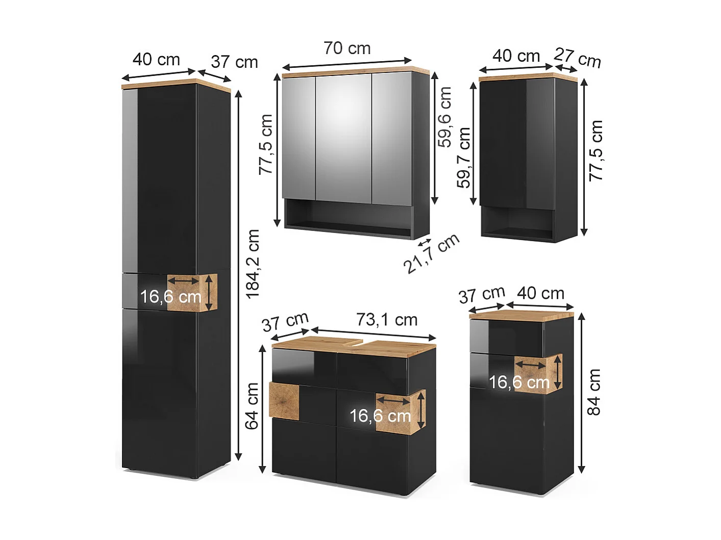 Ensemble de meubles de salle de bains anthracite 73x37x64 eden