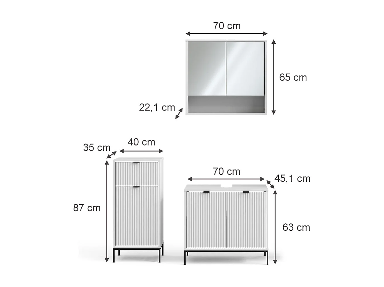 Set di mobili da bagno bianco 70x45x63 eliza
