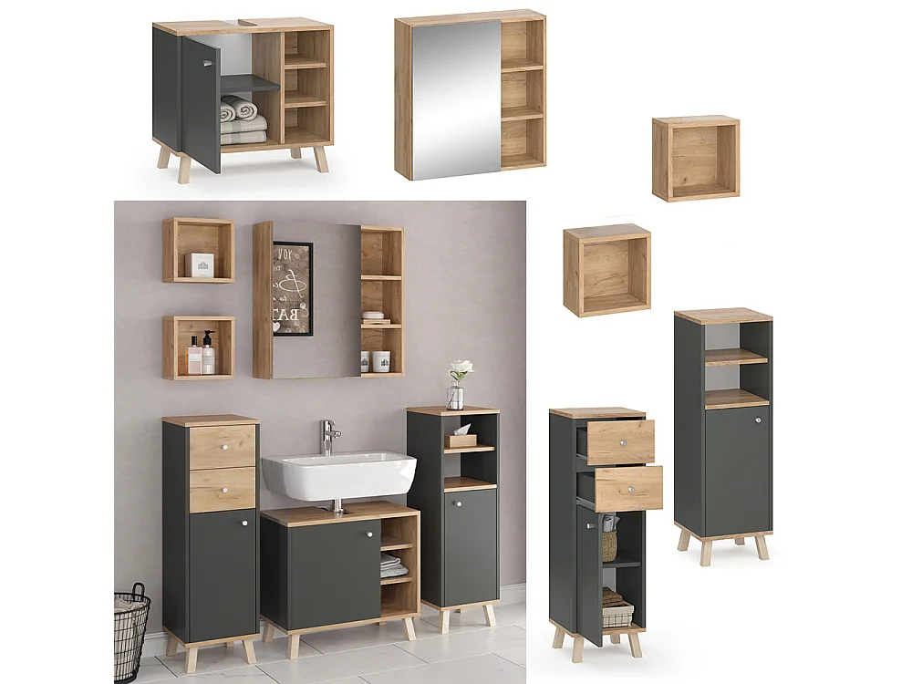 Set mobili bagno antracite 62x32x54 senyo