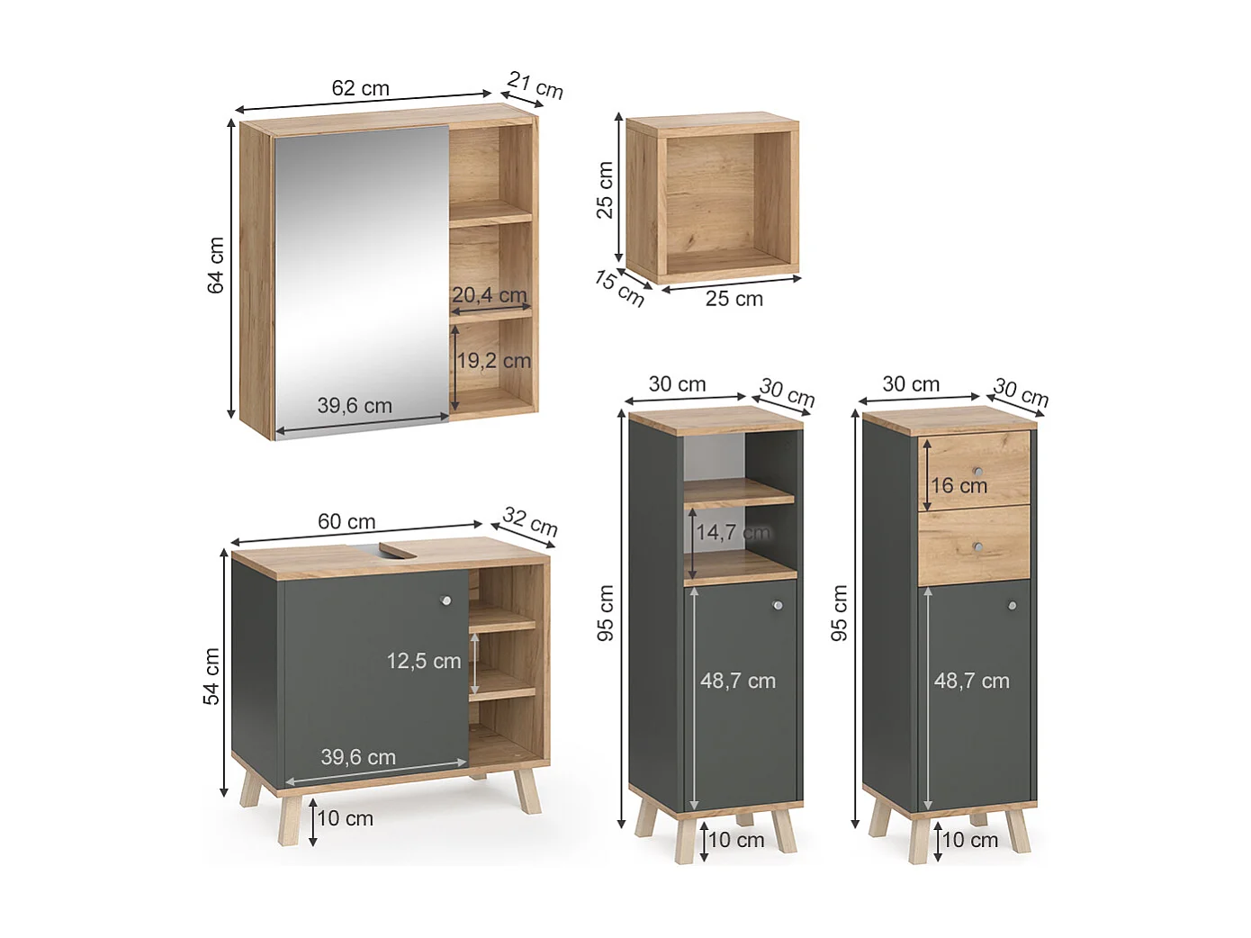 Set mobili bagno antracite 62x32x54 senyo