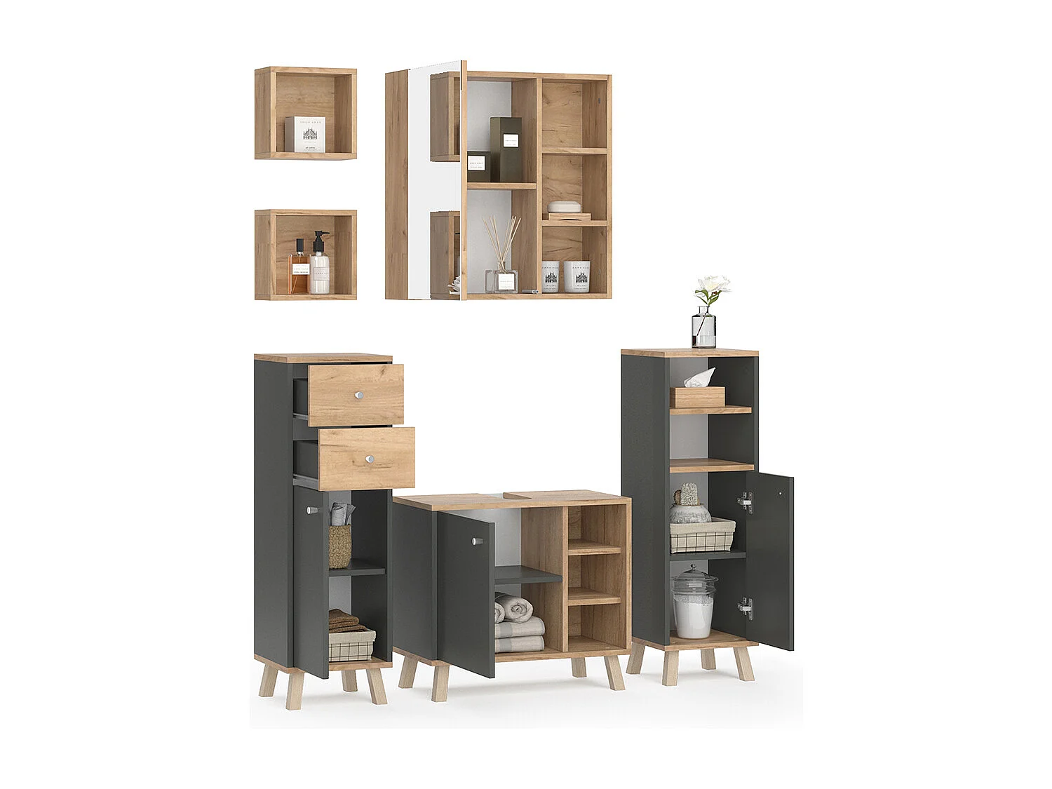 Set mobili bagno antracite 62x32x54 senyo