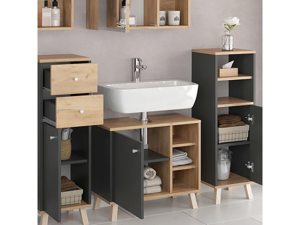 Zestaw mebli łazienkowych antracyt 62x32x54 senyo