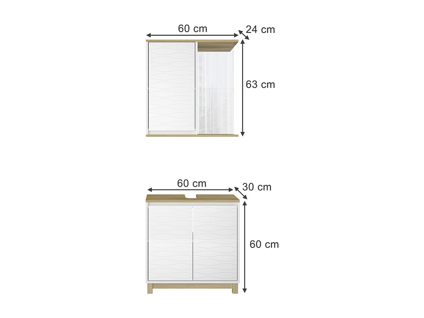 Badmöbel-Set weiß/eiche 60x30x60 livia