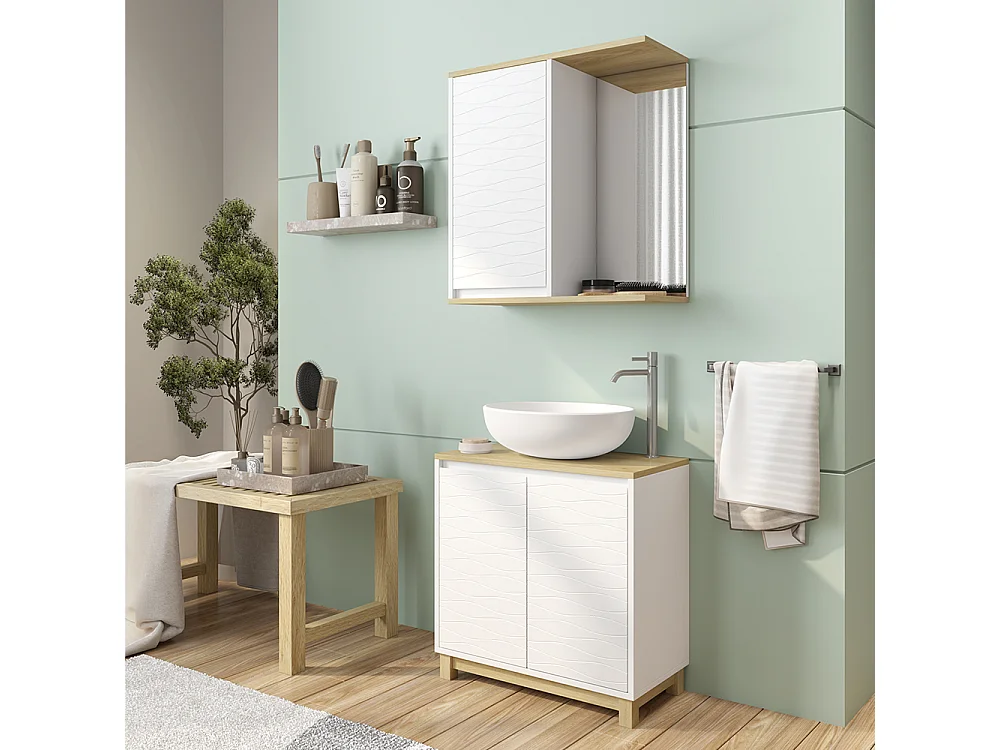 Meubles bain blanc/chêne 60x30x60 livia