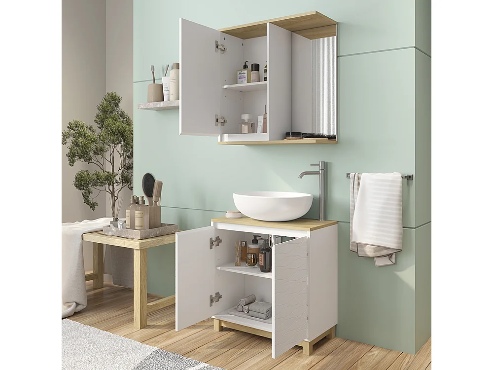 Meubles bain blanc/chêne 60x30x60 livia