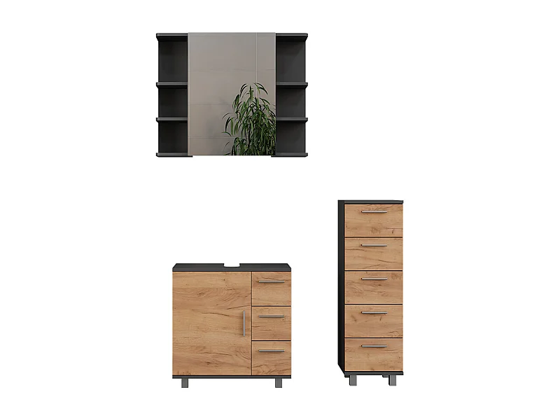 Set di mobili da bagno antracite/quercia dorata 60.2x33x60.8 ilias