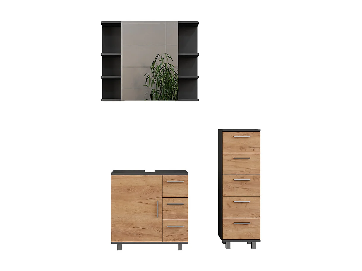 Set di mobili da bagno antracite/quercia dorata 60.2x33x60.8 ilias