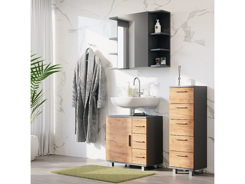 Set di mobili da bagno antracite/quercia dorata 60.2x33x60.8 ilias