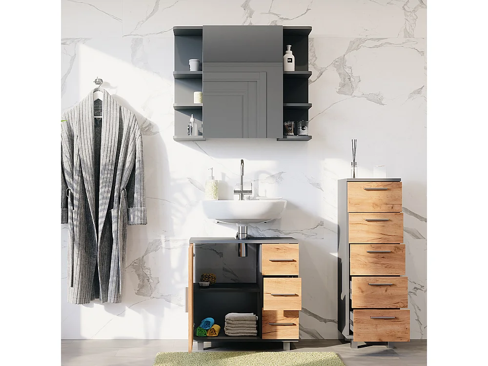 Meubles bain anthracite/chêne doré 60.2x33x60.8 ilias