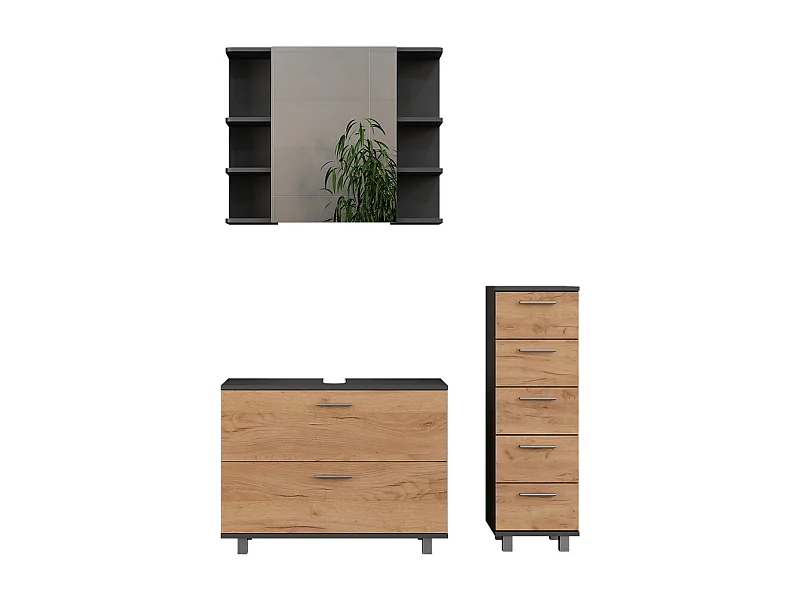 Set di mobili da bagno quercia dorata/antracite 80.2x33x60.8 ilias