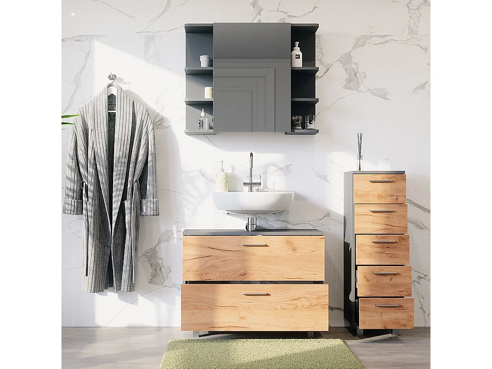 Badmöbel-Set goldkraft eiche/anthrazit 80.2x33x60.8 ilias