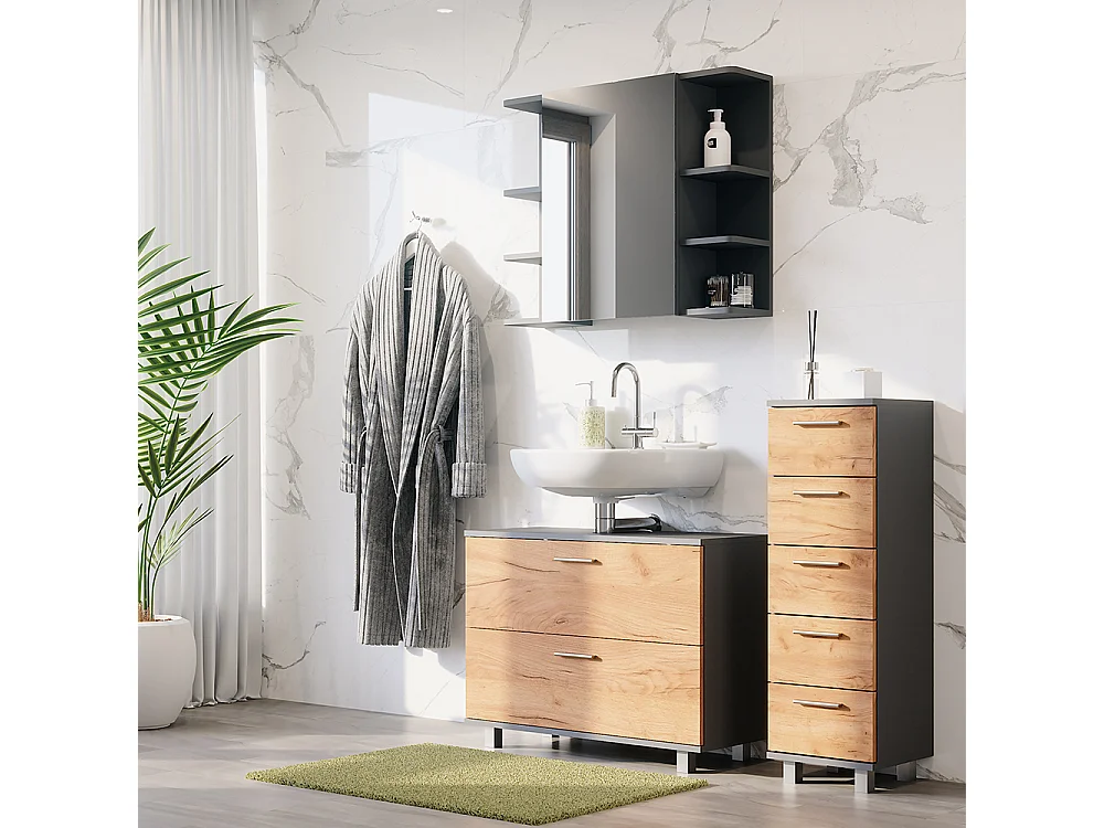 Meubles bain chêne doré/anthracite 80.2x33x60.8 ilias