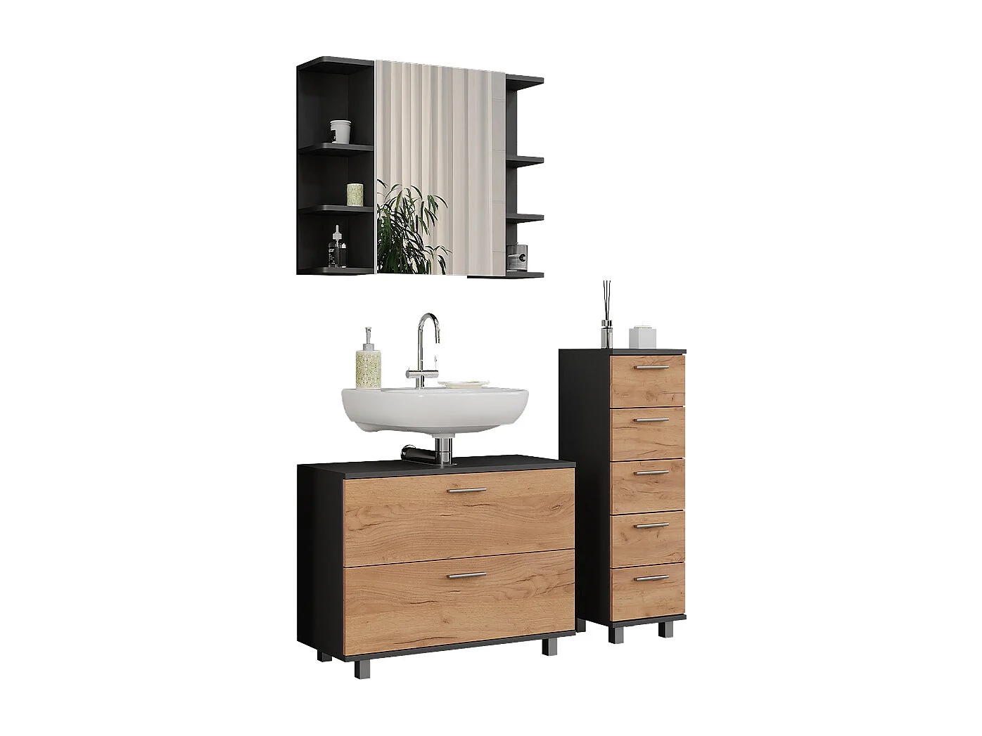 Meubles bain chêne doré/anthracite 80.2x33x60.8 ilias