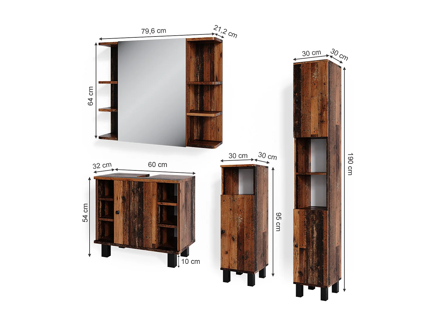 Set mobili bagno rovere rustico 60x32x54 fynn