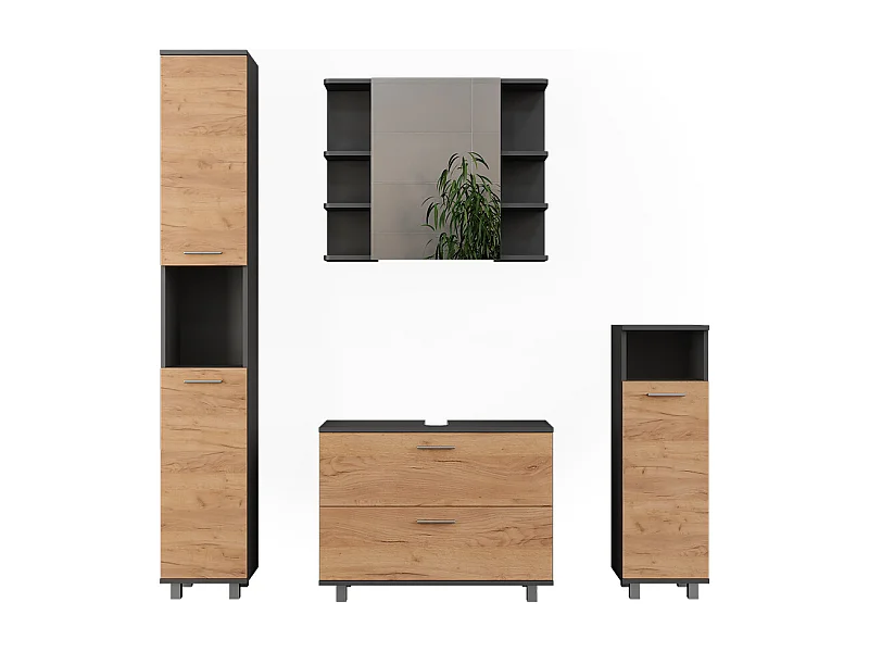 Set di mobili da bagno quercia dorata/antracite 80.2x33x60.8 ilias