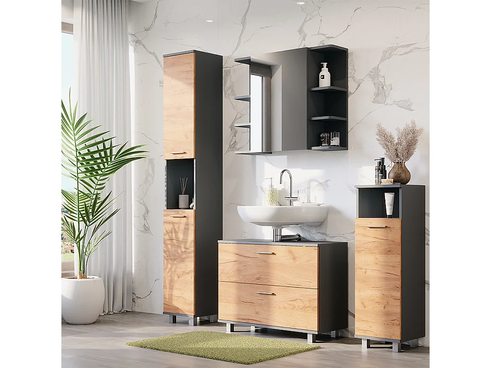 Meubles bain chêne doré/anthracite 80.2x33x60.8 ilias