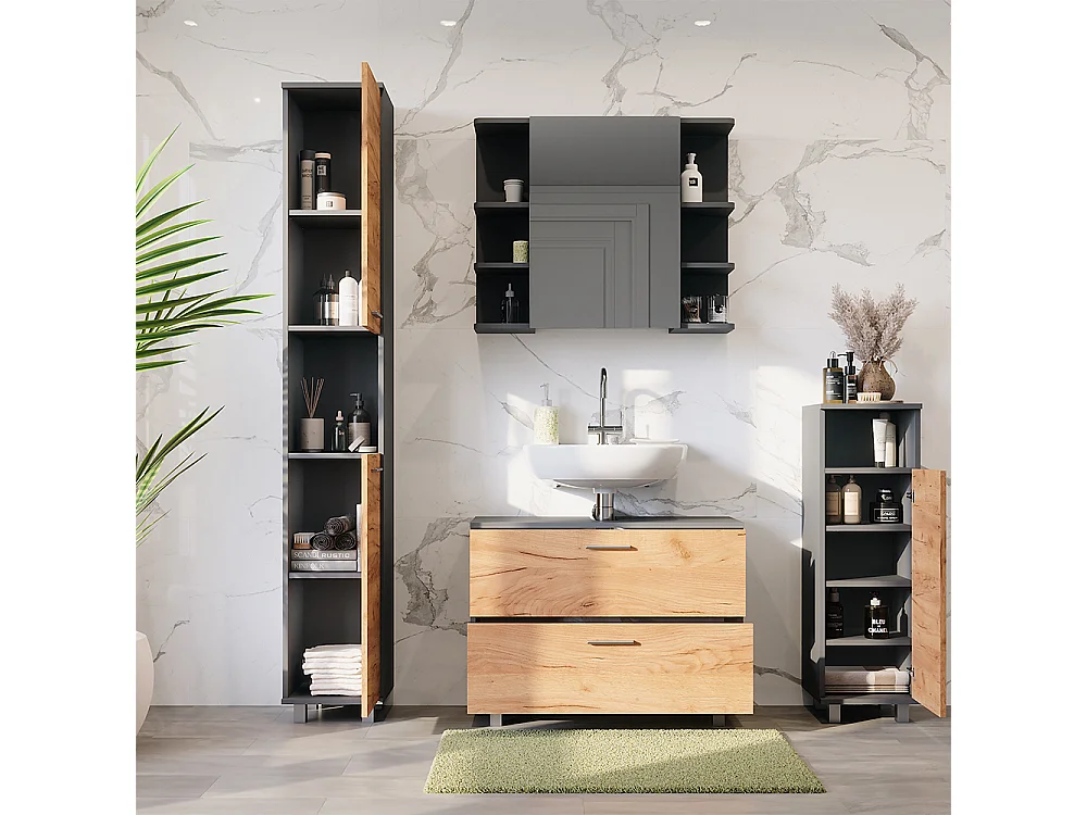 Meubles bain chêne doré/anthracite 80.2x33x60.8 ilias