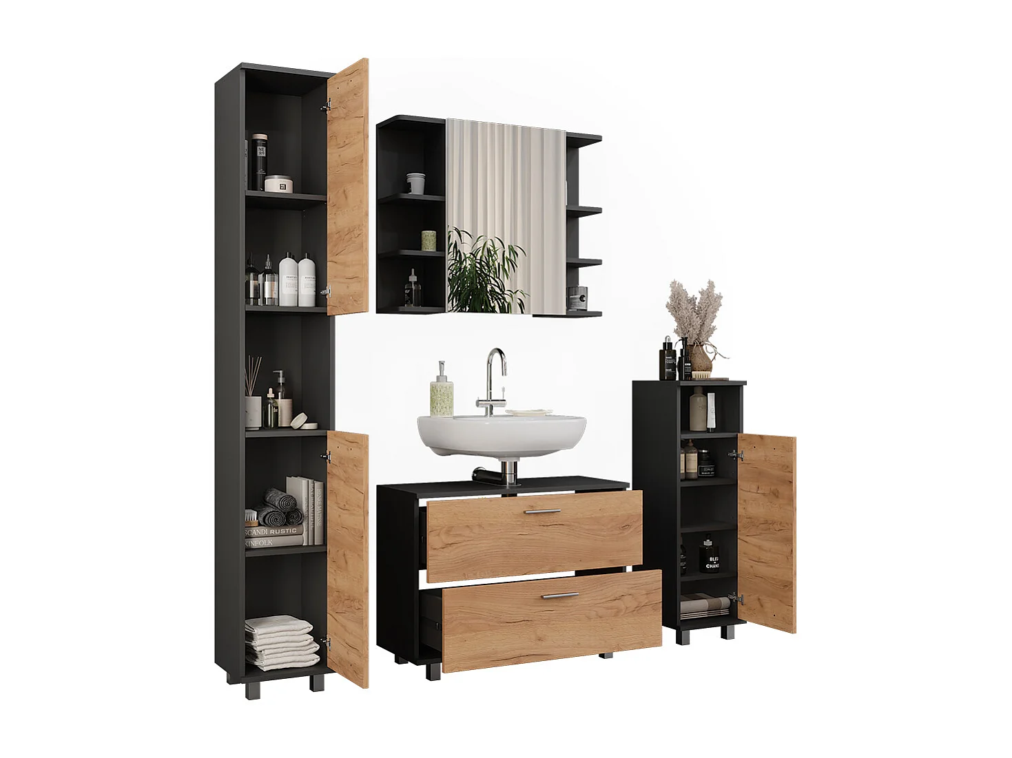 Meubles bain chêne doré/anthracite 80.2x33x60.8 ilias