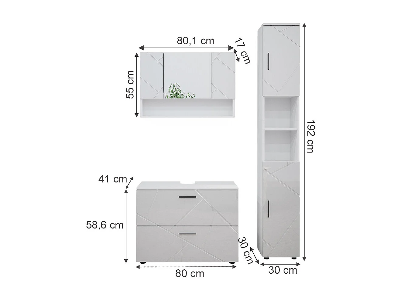 Conjunto de muebles de baño blanco alto brillo 80x41x58.6 irma